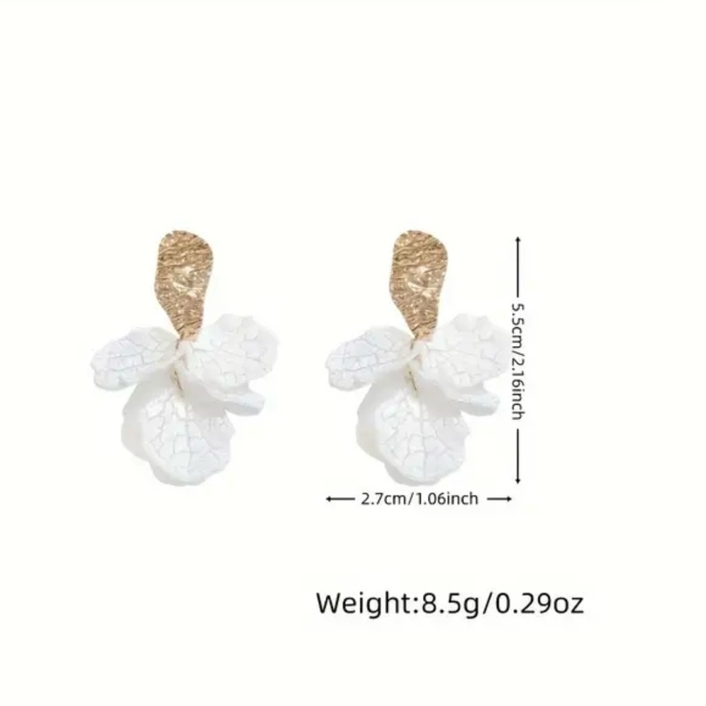 New, Gold and White Floral Dangle Earrings - Picture 6 of 6
